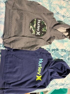 Hurley Kids Hoodies in Navy and Gray with Camo and Neon Logos